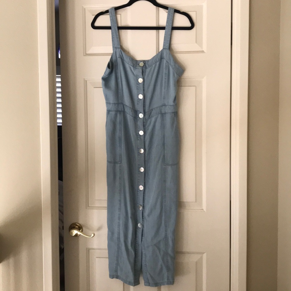 Button denim midi dress